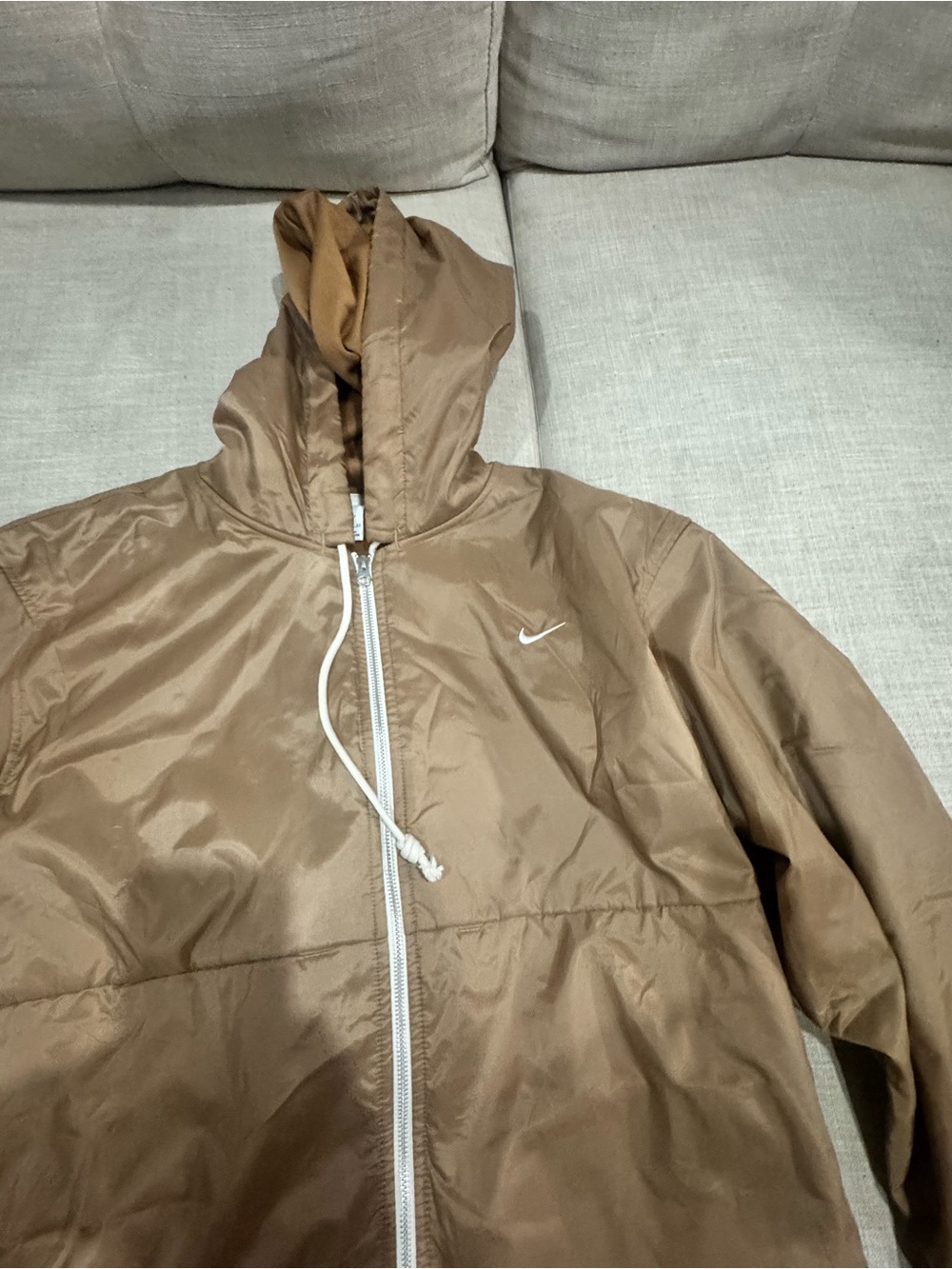 Nike Brown Therma-Fit Fleece Jacket with White Swoosh Tag